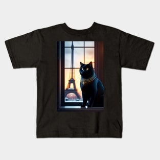 Black British Shorthair In Paris Kids T-Shirt